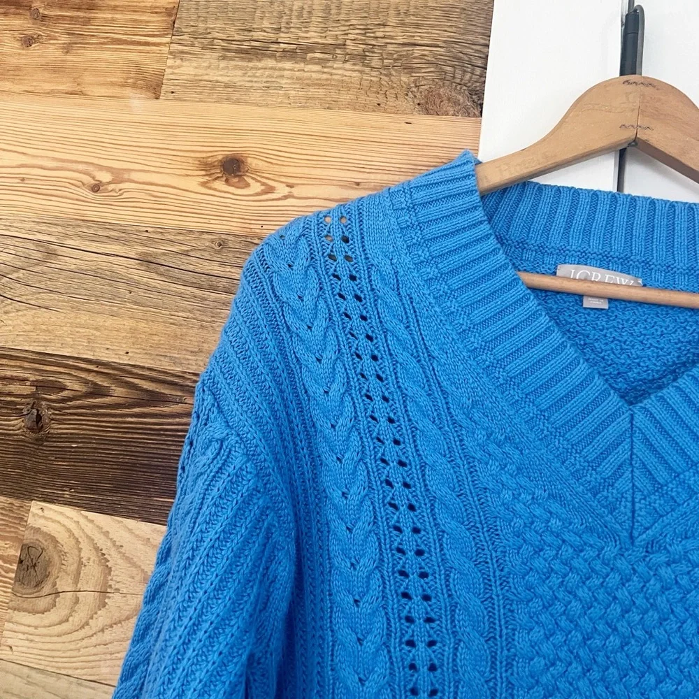 J.Crew Blue Chunky Cable-Knit V Sweater